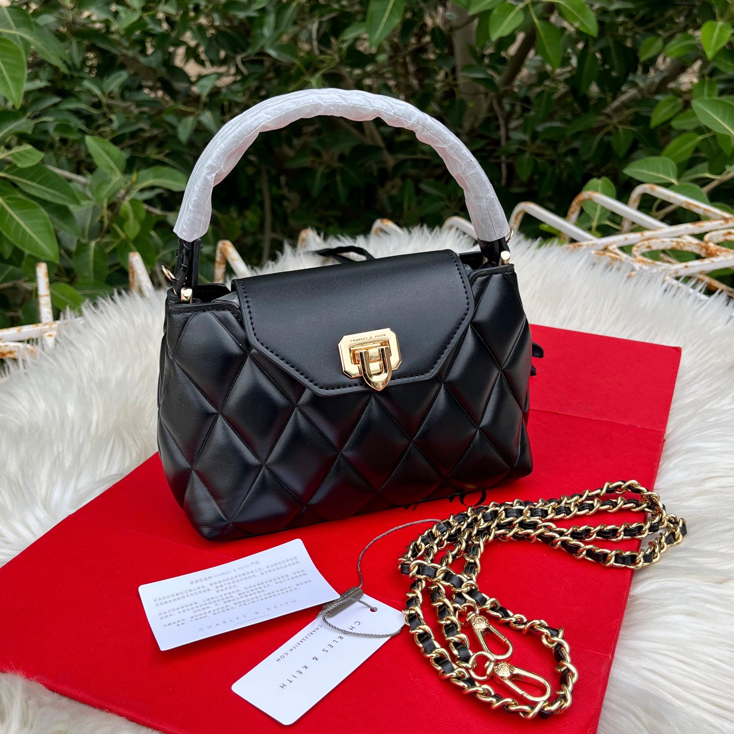 CHARLES & KEITH Arwen Quilted Braided-Strap Top Handle Bag