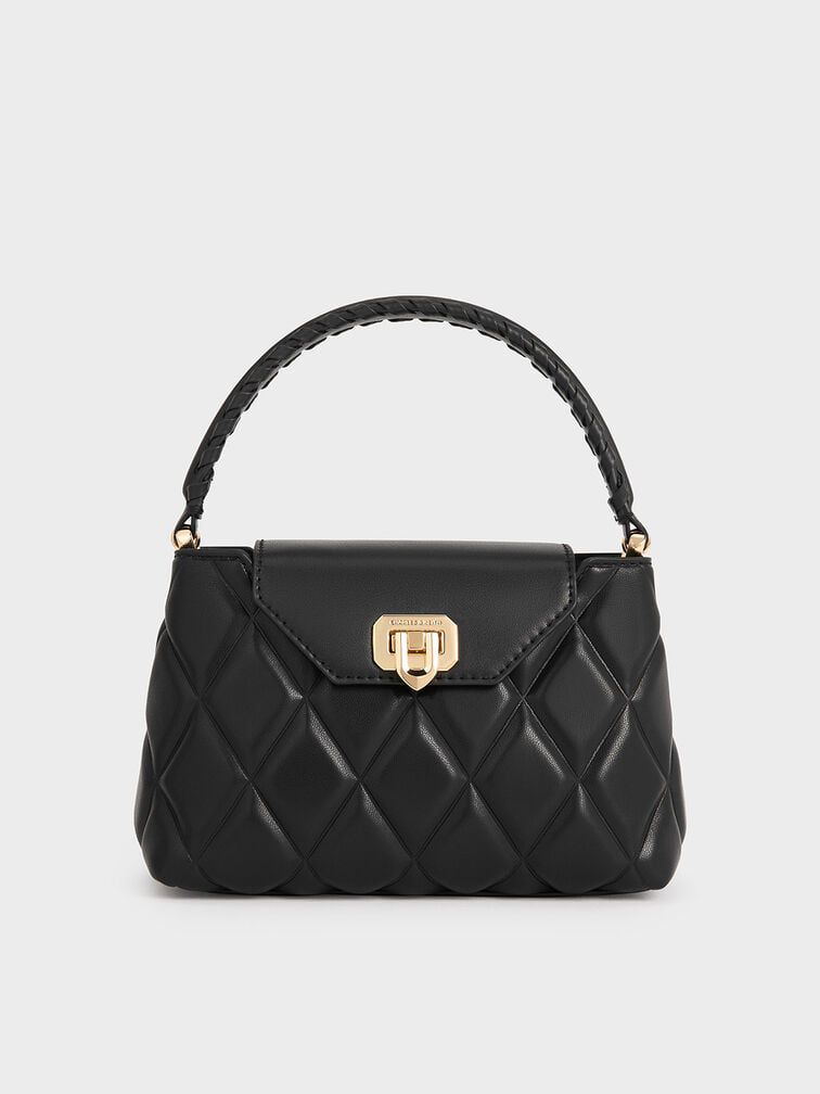 CHARLES & KEITH Arwen Quilted Braided-Strap Top Handle Bag