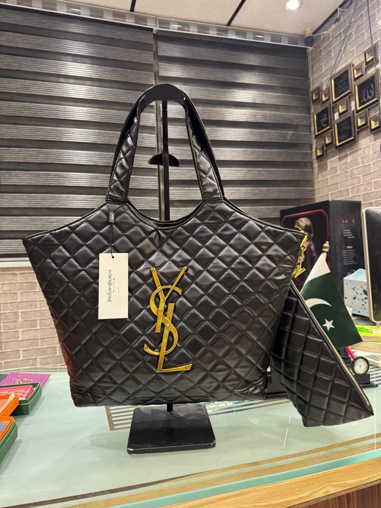 Saint Laurent Icare Black Quilted Maxi Shopping Bag