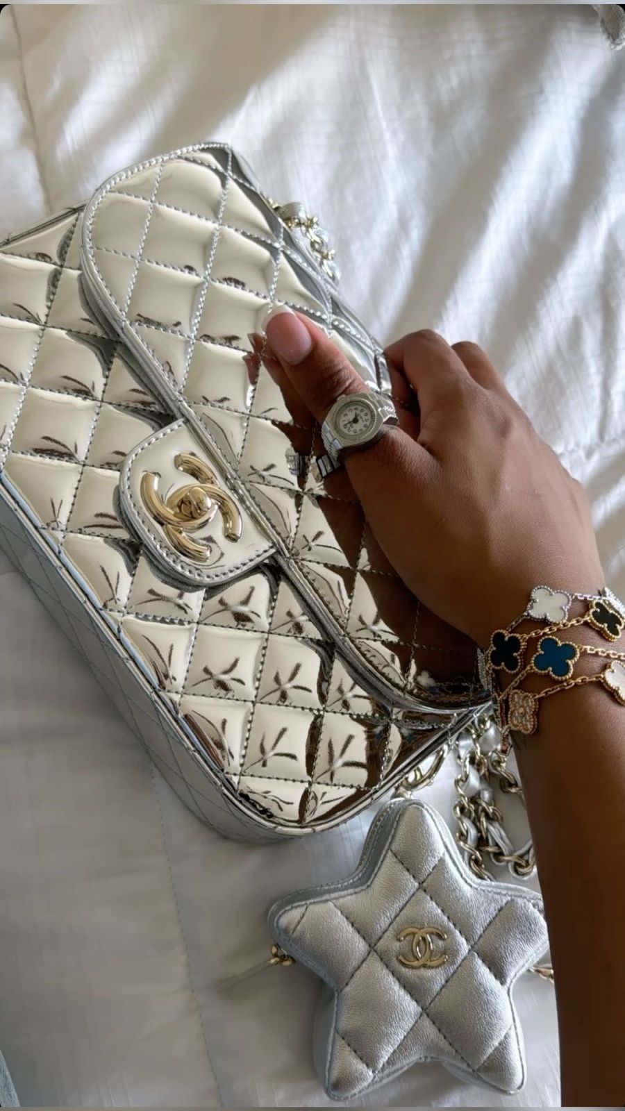 CHANEL Classic Quilted metalic Backpack/Bag with Coin Pouch