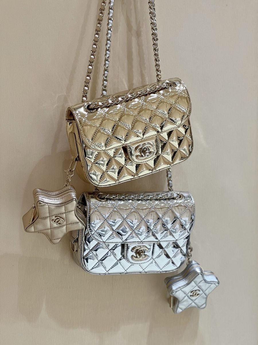 CHANEL Classic Quilted metalic Backpack/Bag with Coin Pouch