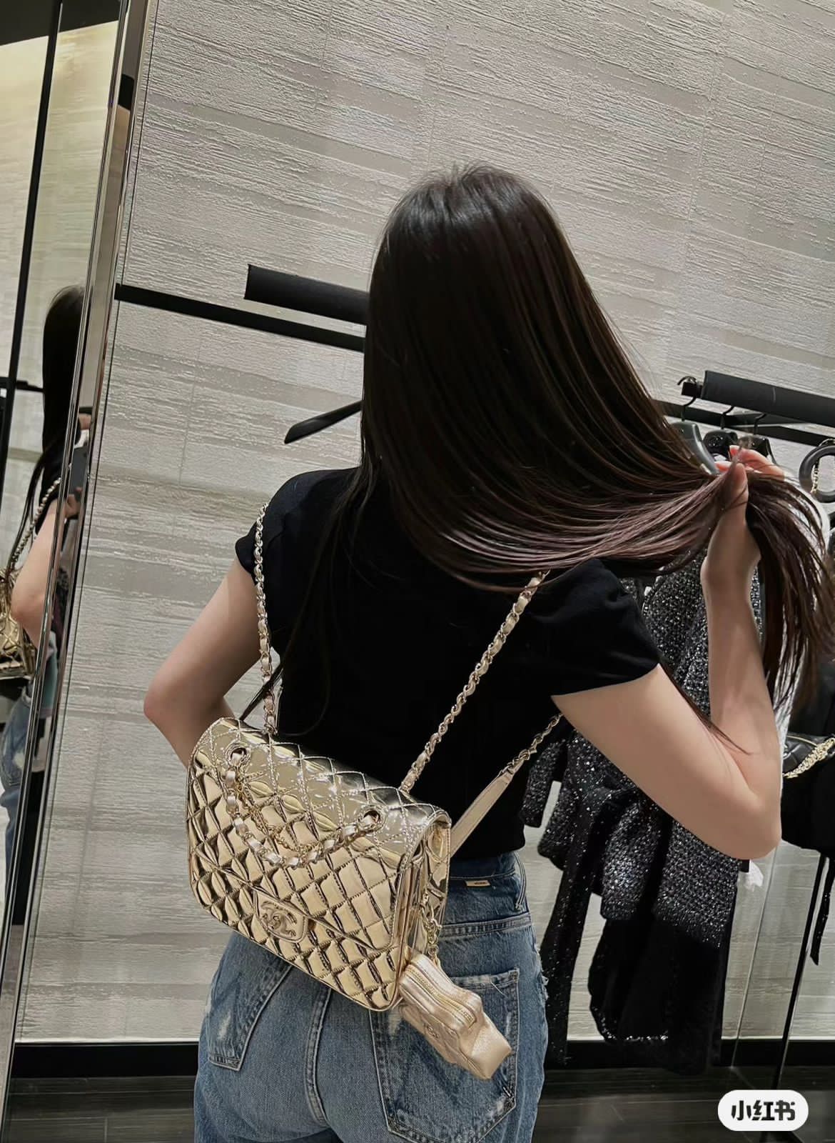 CHANEL Classic Quilted metalic Backpack/Bag with Coin Pouch