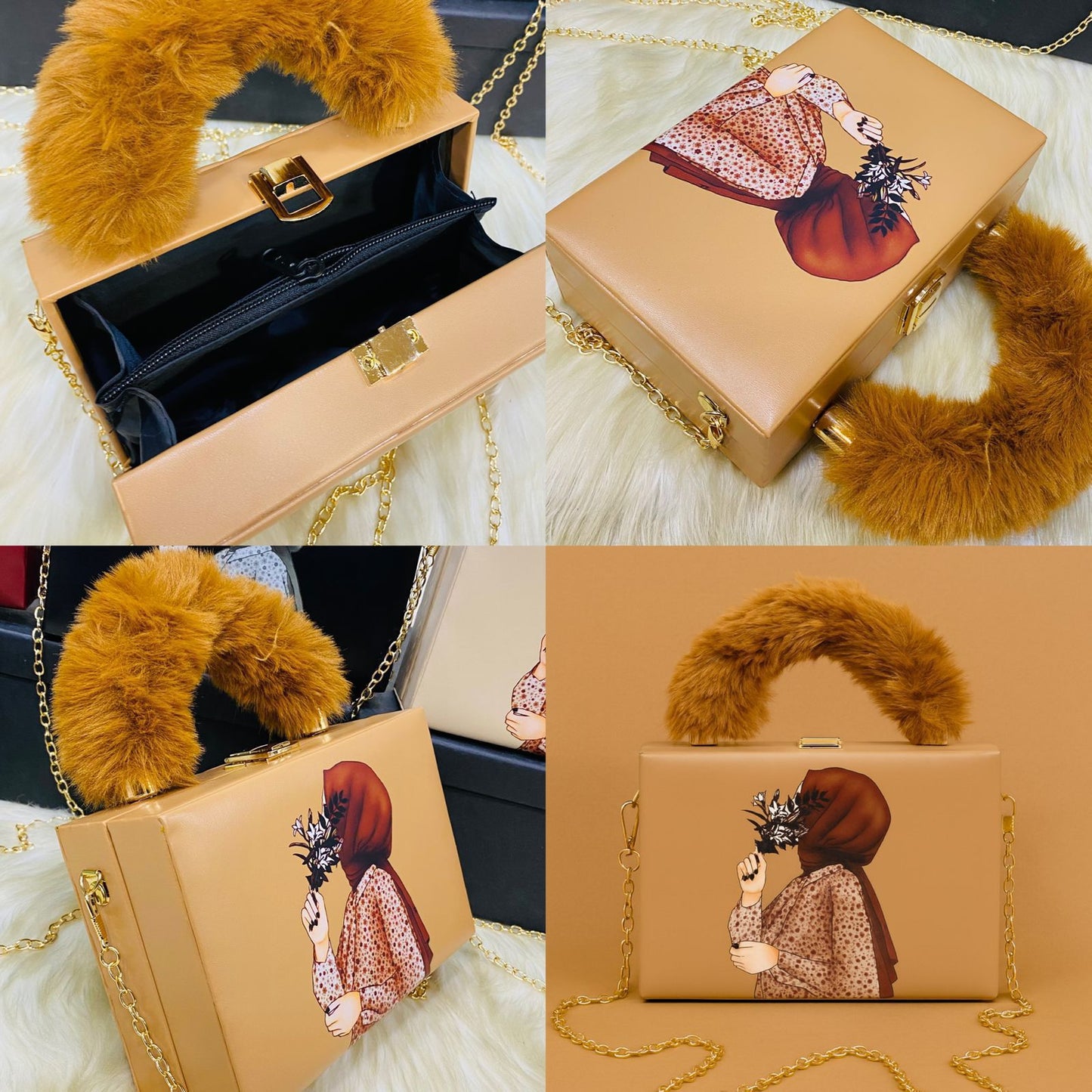 Master Quality handbag Clutch with Fur Handle