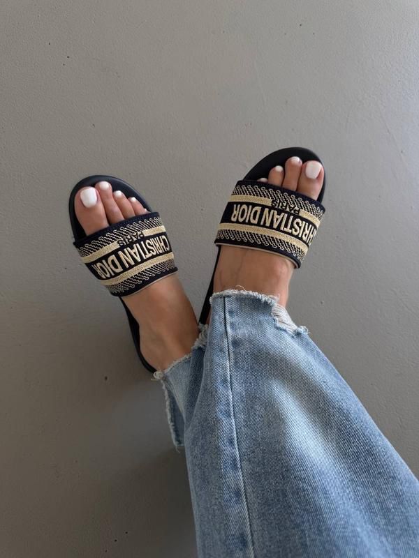 Christian Dior Embroidered Flat Slippers
