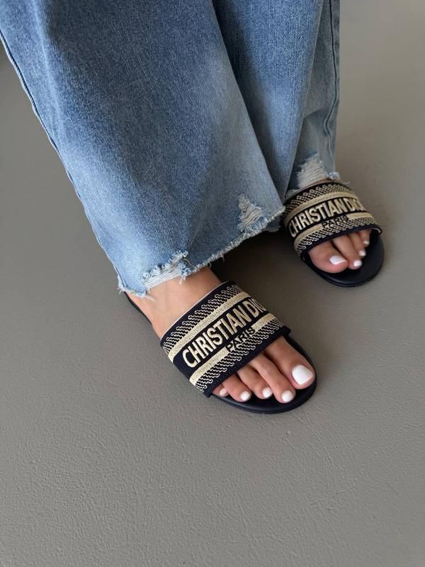 Christian Dior Embroidered Flat Slippers