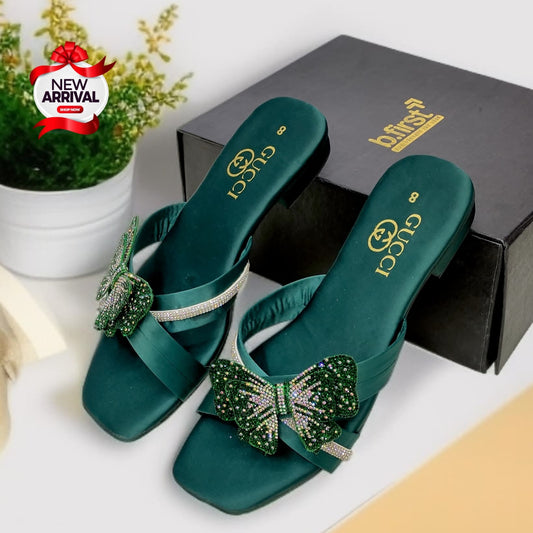 Gucci Crystal Bow Slides – Satin Luxe & Embellished Glamour