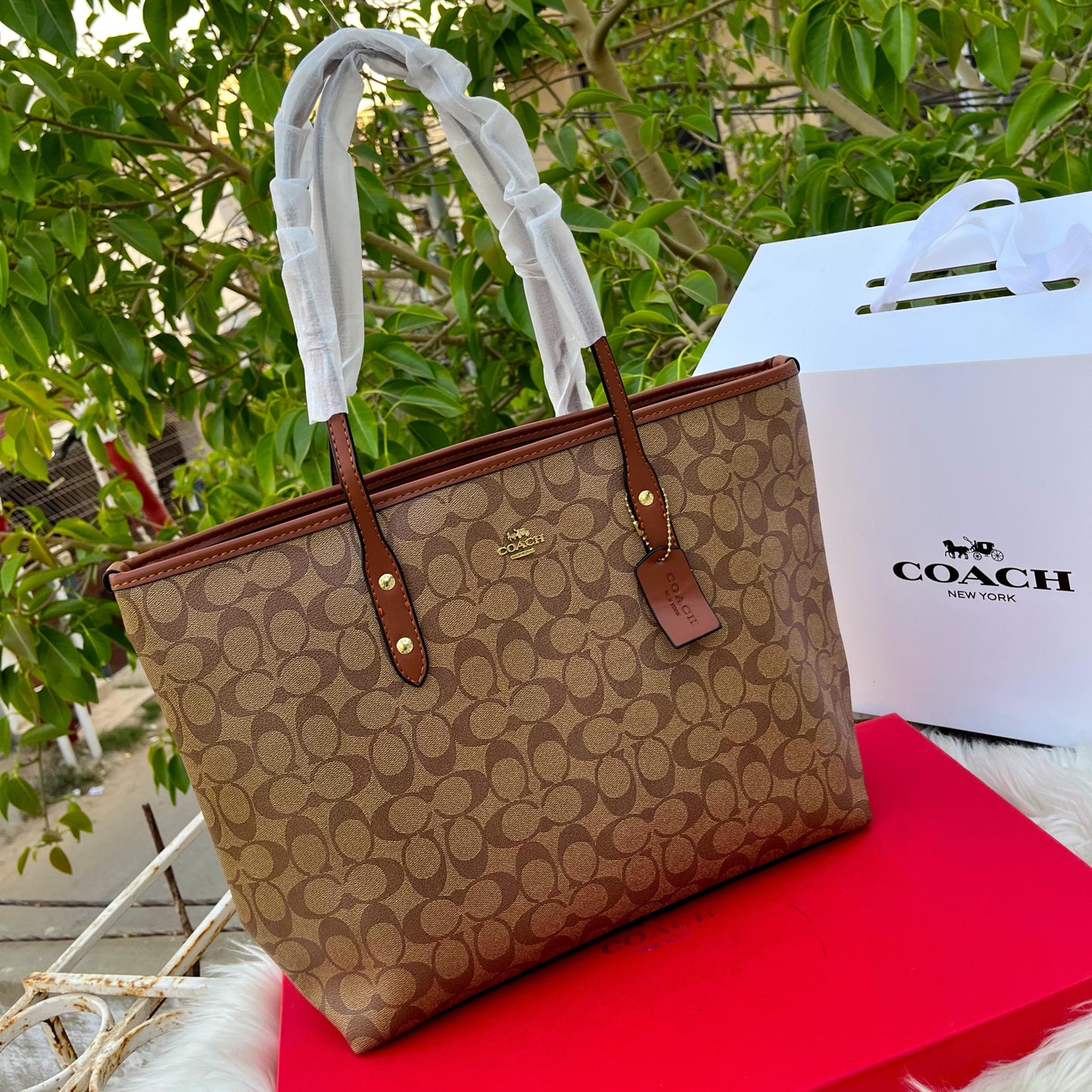 COACH Signature Leather Tote Bag