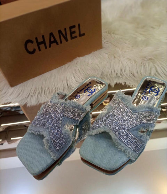 CHANEL  Supreme Quality Fancy Flat Slippers (Jeans Edition)