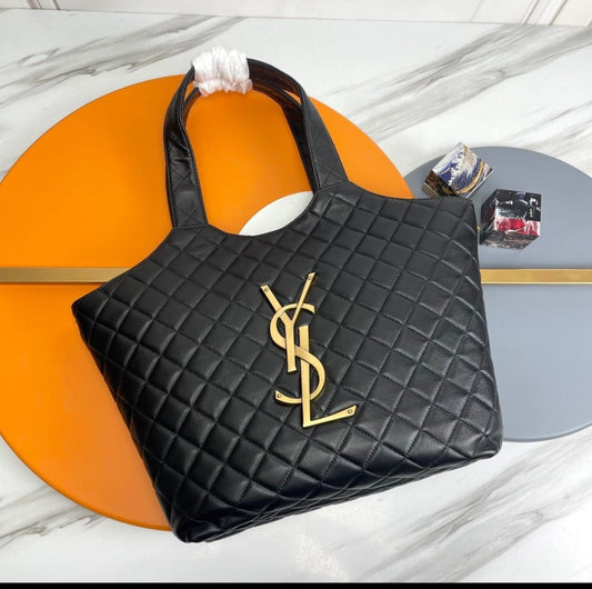 Saint Laurent Icare Black Quilted Maxi Shopping Bag