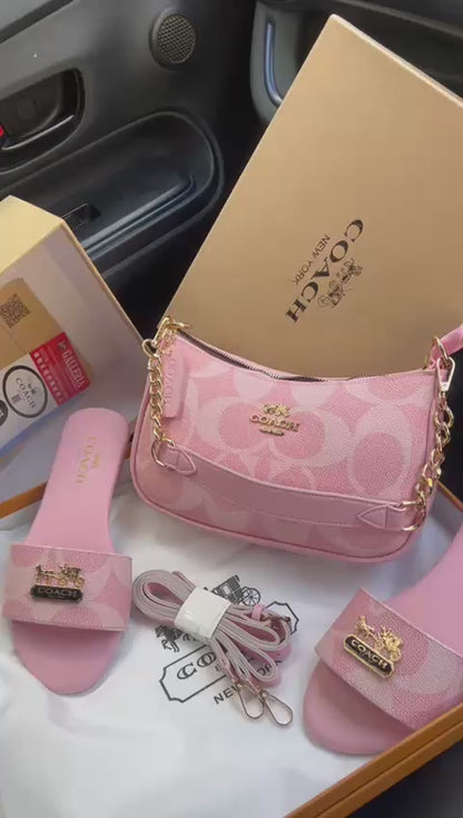 COACH-INSPIRED TERI SHOULDER BAG & SLIPPER COMBO – PRETTY IN PINK